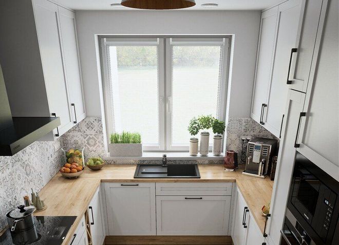 дизайн кухни с окном