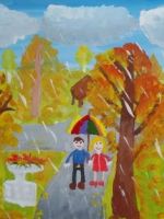 Осенний пейзаж - детский рисунок 